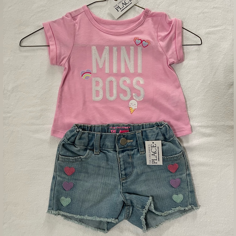 “mini boss” SS tee/denim shorts set